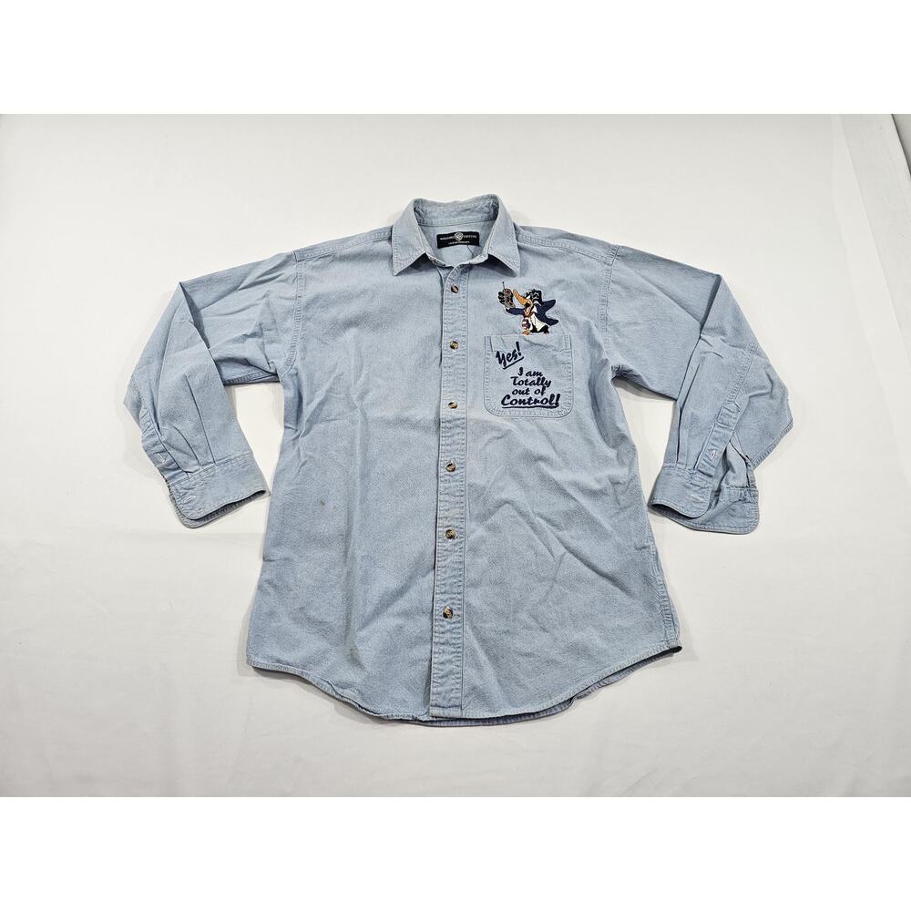 Daffy Duck Denim Shirt, Embroidered Warner Brothers Sz S 1990s